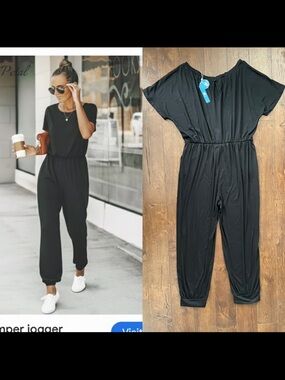 NWT XL Cupshe Off The Shoulder Relaxed Fit Jumpsuit. Black.